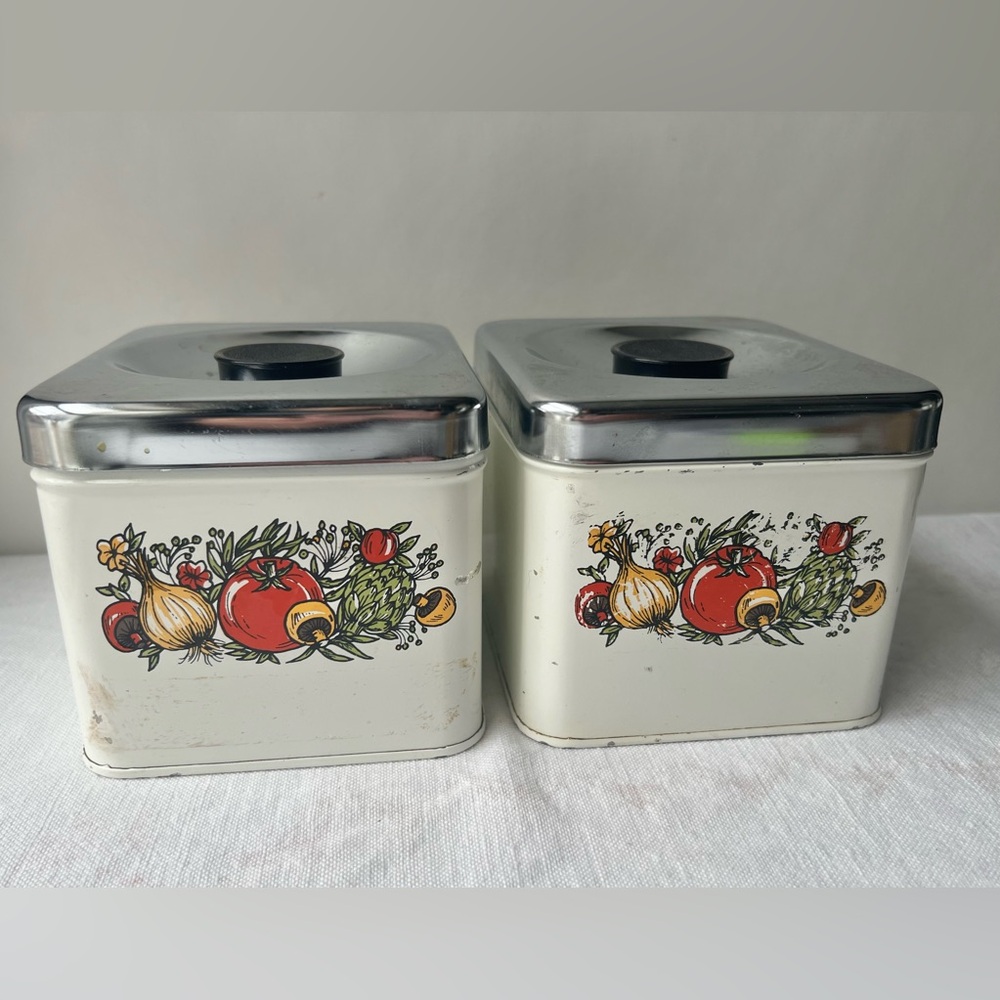 Vintage Kitchen Canister Set with Vegetable Design